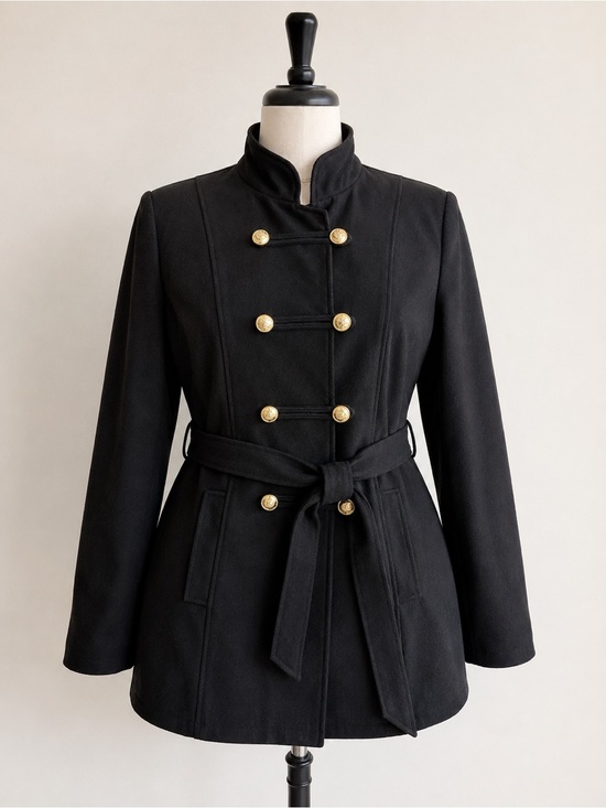 Shein Jackets & Blazers - SHEIN Curve 3XL Black Military Jacket Gold Buttons Belted Goth Chic